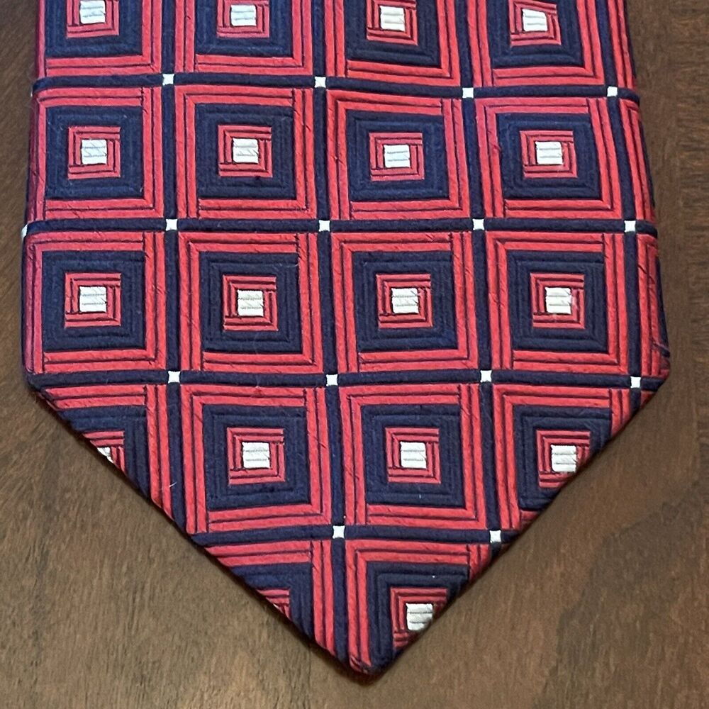 Vintage Grant Thomas Red Blue Hand Made 100% Silk Men’s Neck Tie Made In USA